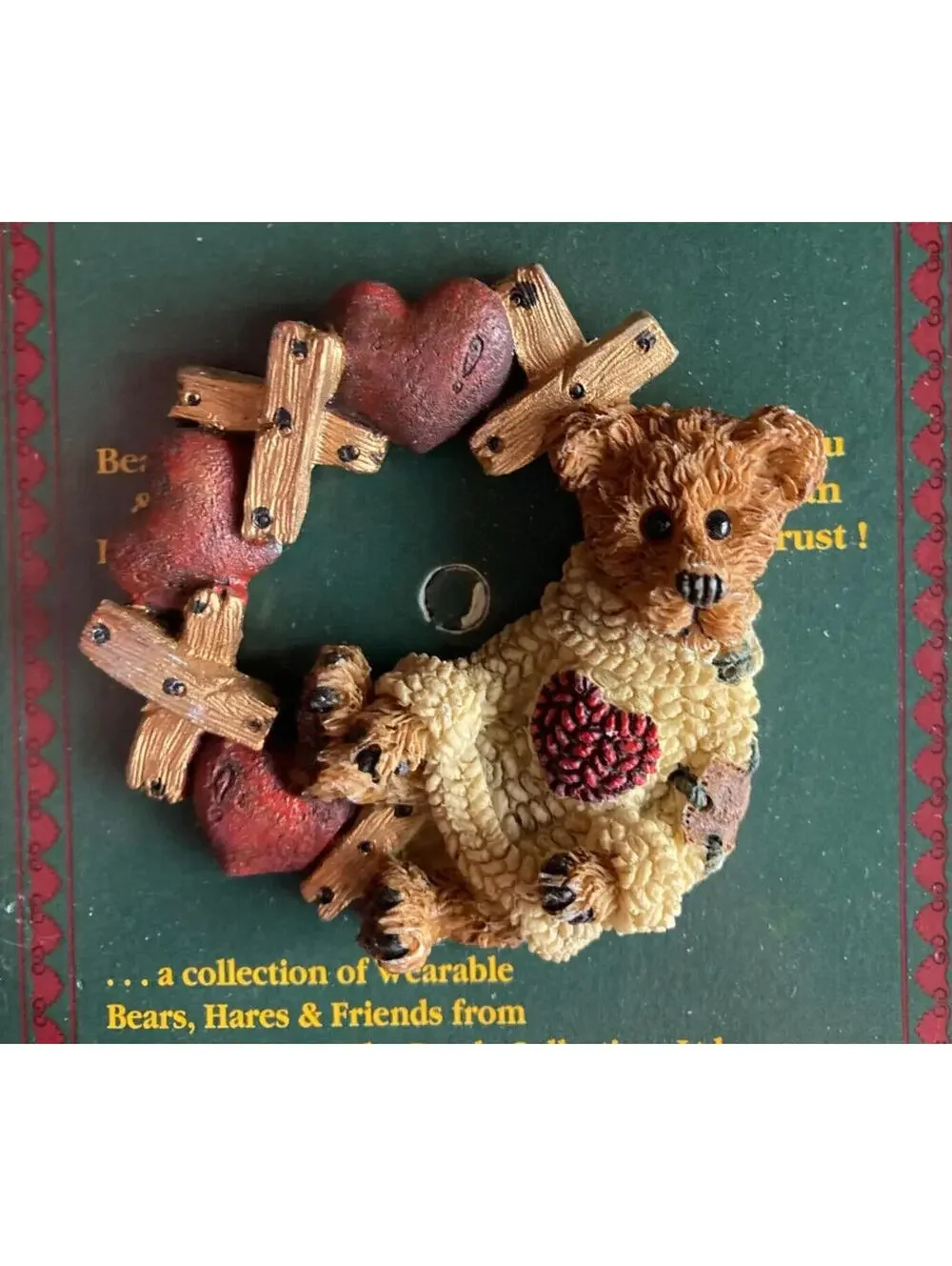 Boyds Bear With Hearts Brooch Lapel Pin